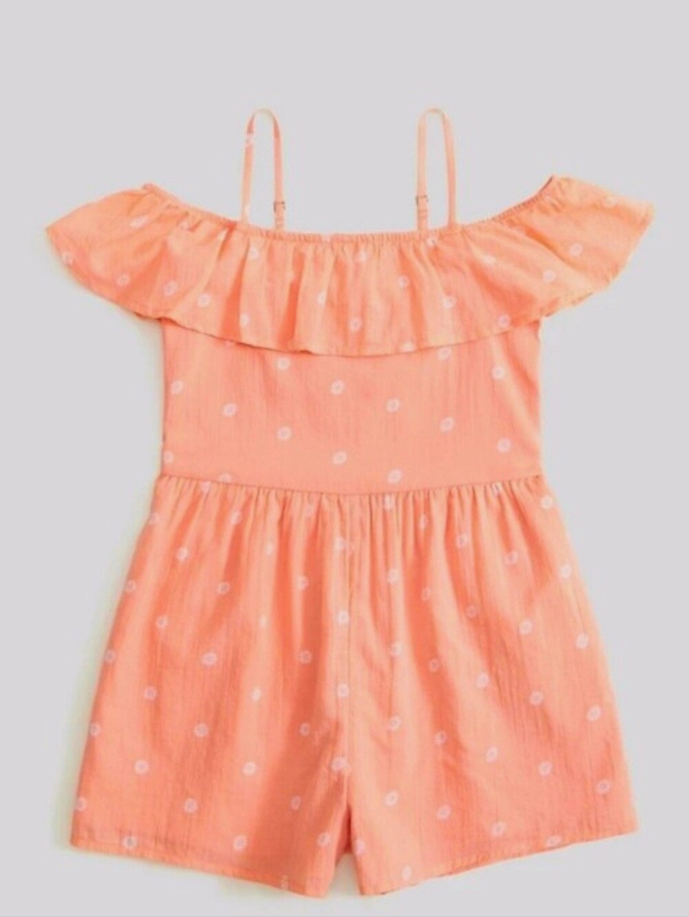 NWT Abercrombie Kids Romper Floral Ruffled Off Shoulder Peach White Girls 15/16